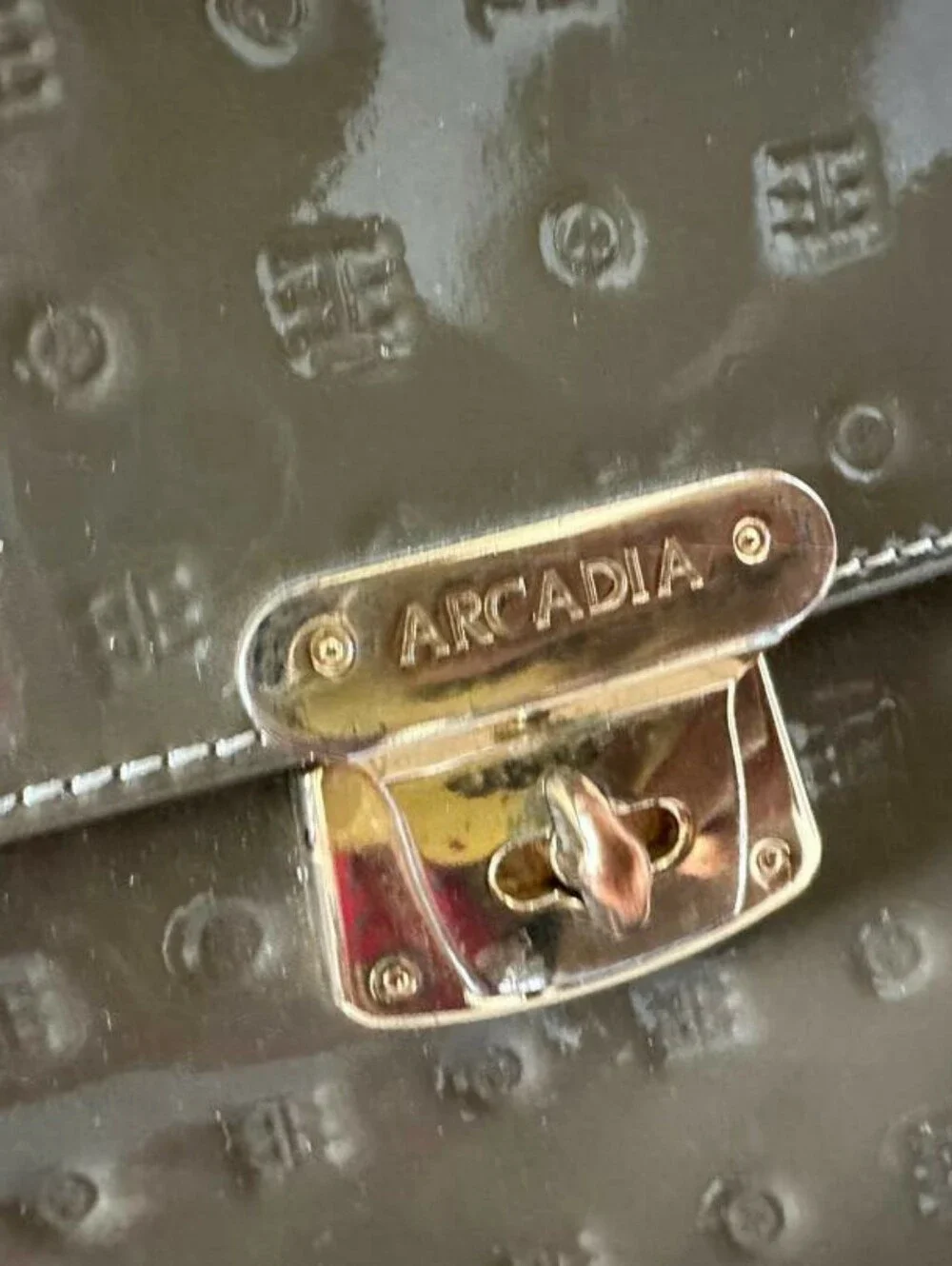 ARCADIA Italy Logo Embossed Patent Leather Satchel Top Handle Bag